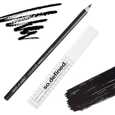 Image de Wet n Wild, So Defined Volumizing, Defining Mascara avec en Bonus le Crayon Eyeliner Color Icon Kohl, Hautement Pigmenté, 2 pièces Indispensables pour les Looks de Maquillage Audacieux