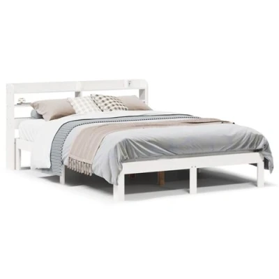 Image de vidaXL Cadre de lit et tête blanc 140x190 cm bois pin massif