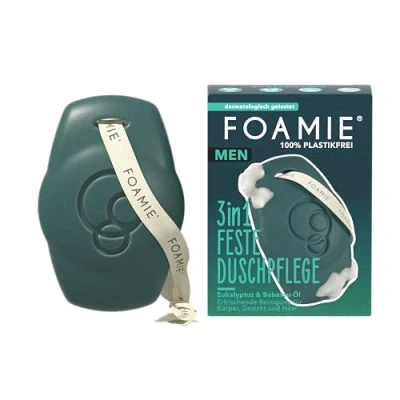 Afbeelding van Foamie Men 3 in 1 Back to the Roots Massieve doucheverzorging voor lichaam, gezicht en haar, met babassu eucalyptusolie, pH huidneutraal, veganistisch plasticvrij