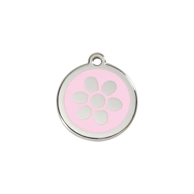 Afbeelding van Flower Pink roestvrijstalen hondenpenning small/klein dia. 2 cm RedDingo