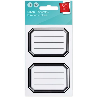 Afbeelding van Soho Schooletiketten 70 X 52 Mm Wit/zwart 5 Vellen à 2 Stuks