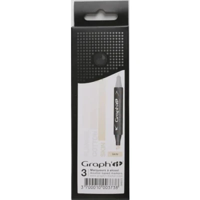 Afbeelding van GRAPH&#039;IT Marker set van 3 alcoholmarkers met dubbele punt voor manga tekenen en illustraties, fijne afgeschuinde punt, Skin