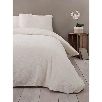 Afbeelding van Super zacht teddy fleece dekbedovertrek gebroken wit 2 kanten persoons (200x220 + 2st 60x70cm)