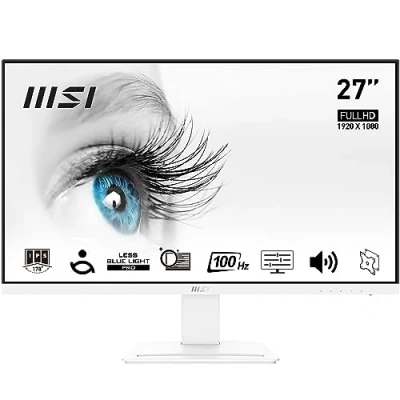 Afbeelding van MSI PRO MP273AWDE 27 inch Full HD desktopmonitor IPS paneel 1920 x 1080, 100 Hz, oogbescherming, VESA montage, luidsprekers, displaykit, HDMI 1.4b, DP 1.2a, D Sub (VGA) wit