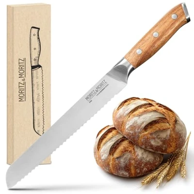Afbeelding van Moritz &amp; Broodmes van 20 cm, gekarteld mes voor een perfecte snede, keukenmes met lemmet, handvat acaciahout, tandenmes, bakkersmes brood