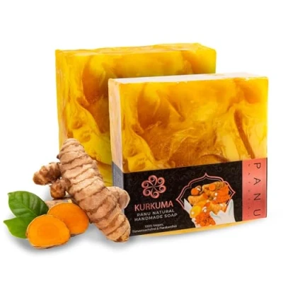 Afbeelding van Panu Kurkuma zeep veganistische douchezeep voor alle huidtypes natuurlijke als vaste douchegel en shampoo hoogwaardige zeepstang doucheblok