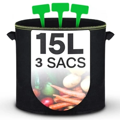 Afbeelding van Sac de Plantation 15l 3 Sacs a Plantes avec Fenêtre et Étiquettes Pot Geotextile pour Plantes, Fleurs, Fruits