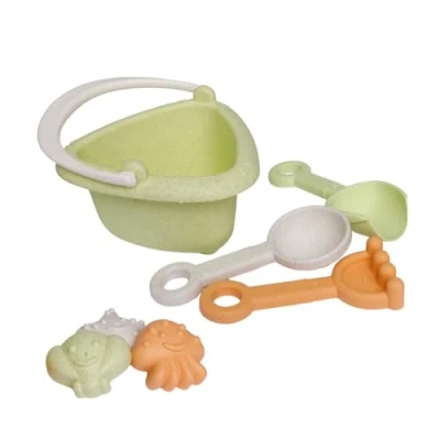 Afbeelding van alldoro 60175 Mijn eerste 7 delige zandspeelgoed met emmer, schep, hark, lepel en 3 zandvormen, set van plastic emmers tarwestro voor kinderen vanaf 18 maanden