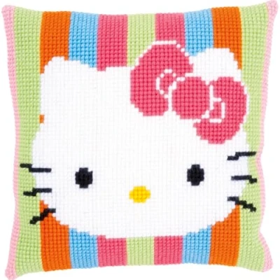 Afbeelding van Hello Kitty borduurkussen Gestreept 0153770