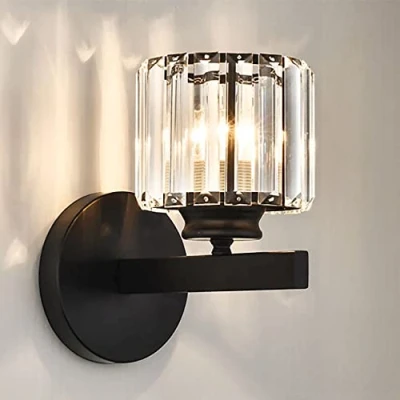 Afbeelding van Vintage kristallen wandlamp, moderne binnenwandlampen, E27, zwarte voor slaapkamer, binnen, woonkamer, nachtkastje, gangverlichting