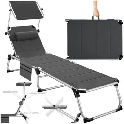 Afbeelding van tectake® ligstoel ligbed zonnebed gestoffeerd, inklapbaar grijs 220 x 60,5 34 cm, met zijvak