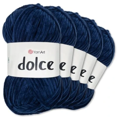 Afbeelding van Frida&#039;s Wollhaus YarnArt Dolce Chenillewol, 5 x 100 g, voor breien en haken, Amigurumi, 52 kleuren, 756, donkerblauw)