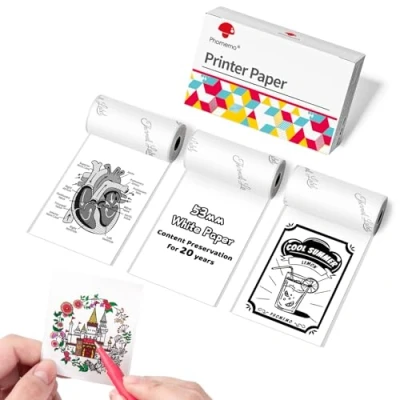 Afbeelding van Phomemo Wit zelfklevend thermisch papier voor M02 / Pro M02S M03, beeldbehoud 20 jaar, 50 mm x 3,5 m, dikte 30 mm, 3 rollen