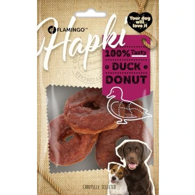 Afbeelding van flamingo hapki hondensnack donut met eend 4 st samen 95 gr 100%tasty
