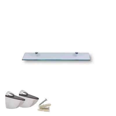 Afbeelding van Euro Tische Glazen wandplank, 40 cm, transparant wandrek voor badkamer, met 6 mm ESG veiligheidsglas en metalen houders, verschillende maten