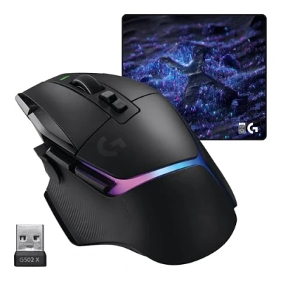Image de Logitech G G502 x PLUS LIGHTSPEED + G640 SE COMBO souris gaming RVB sans fil et grand tapis de en tissu (460 400 3 mm) Noir