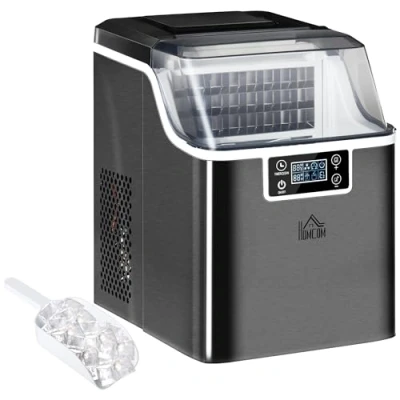 Afbeelding van HOMCOM ijsblokjesmachine, 20 kg/24 u, 2,3 l, met 3,2 l watertank, zelfreinigende zwart, 25,2 x 36 37,1 cm