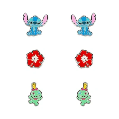 Afbeelding van Disney Lilo &amp; Stitch SF00468SL trio oorbellenset, blauw/rood/groen, één maat, Messing, Geen edelsteen, edelsteen