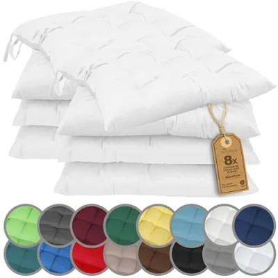 Afbeelding van NatureMark Set van 8 stoelkussens met linten, 40 x cm, wit
