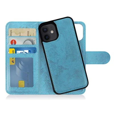Afbeelding van MyGadget Afneembare klaphoes compatibel met Apple iPhone 12 Mini Flip Cover magnetische PU lederen standaard Book Case Portemonnee Lichtblauw