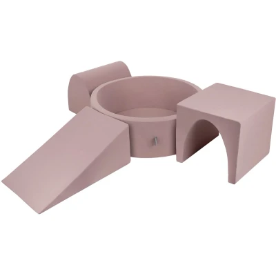 Afbeelding van KiddyMoon Foam Speelplaats Met Rond Ballenbad (300 Ballen) Kinderen Ballenbakken Speelgoed Obstakelbaan, Heide: Pastel Beige/Zalm/Wit
