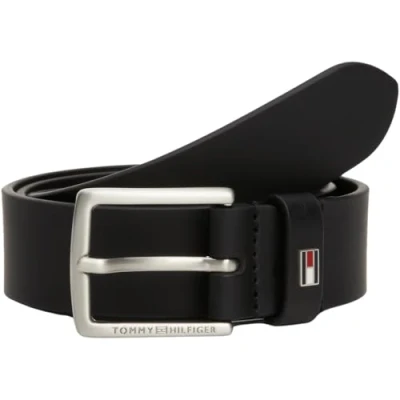 Image de Tommy Hilfiger Ceinture en cuir unisexe pour enfant avec logo cuir, Noir (noir), L XL