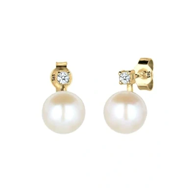 Afbeelding van Elli PREMIUM Dames Oorbellen Perle Elegant Diamant (0.06 ct.) 585 Gelbgold
