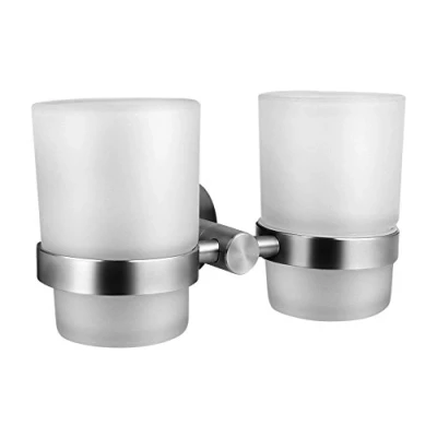 Afbeelding van Ambrosya Tandenborstelhouder met wandbevestiging Glazen bekerhouder Tandenborstelbeker Tandenborstel beker Badkamer (geborsteld roestvrij staal)