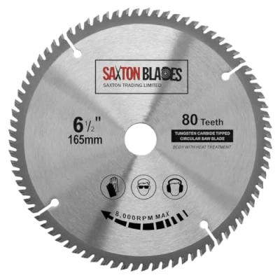 Afbeelding van Saxton Blades TCT Cirkelzaagblad voor hout, fijngesneden, 165 mm x 20 (ring 16 mm) 80 tanden, geschikt Bosch Makita enz