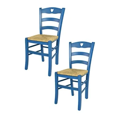 Afbeelding van Tommychairs Cuore Eetkamerstoelen Set van 2 Blauw Rotan &amp; Hout