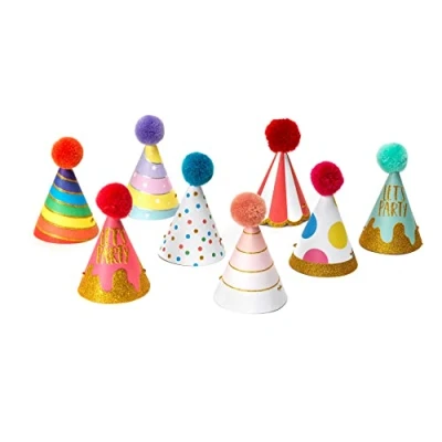 Afbeelding van Legami 8 stuks feestpetten met pompons en glitterdetails, eenheidsmaat, Ø 4,2 cm