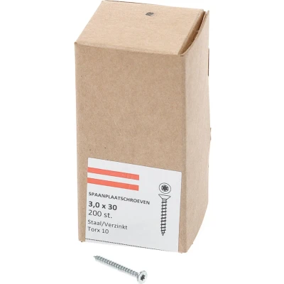 Afbeelding van Spaanplaatschroef verzinkt platverzonken kop TX10 voldraad 3.0X30 (per 200 stuks)