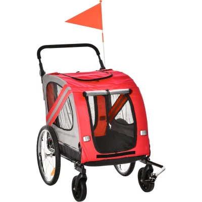 Afbeelding van PawHut 2 in 1 Hundewagen und Anhänger mit Luftpumpe roter Fahne D00 144