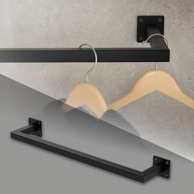 Afbeelding van Rechthoekige kledingstang voor wand 12x60 cm Zwart staal ML Design