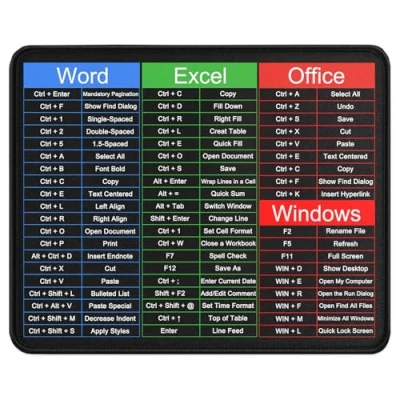 Afbeelding van Excel muismat met genaaide randen, antislip basis, snelsleutel, voor kantoor, thuis, laptop (270 x 210 cm)