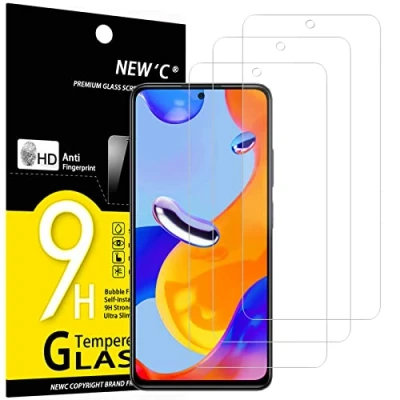 Afbeelding van NEW&#039;C Displaybeschermfolie van gehard glas voor Xiaomi Redmi Note 11 Pro, Pro 5G, krasbestendig, zonder luchtbellen, ultra robuust (0,33 mm HD transparant), hardheid 9H, 3 stuks