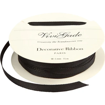 Afbeelding van Vivi Gade Decoratielint Grosgrain 5 Mm / 15 Meter Zwart
