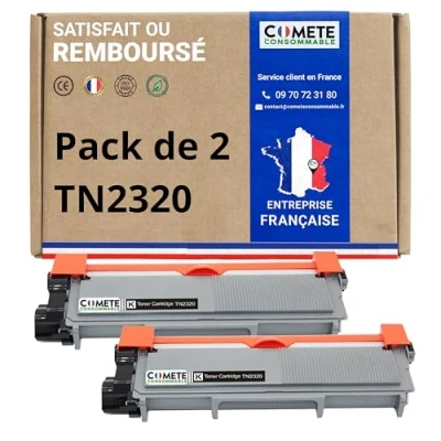 Image de COMETE TN2320 2 Toners Compatibles avec Brother Noir Marque française