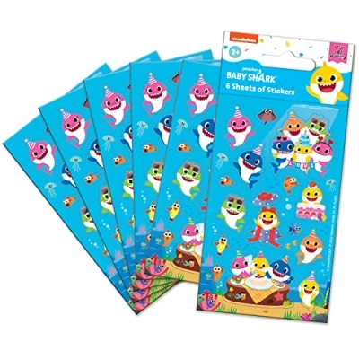 Afbeelding van Paper Projects 01.70.15.052 Baby Shark feestzakjes stickers 6 vellen