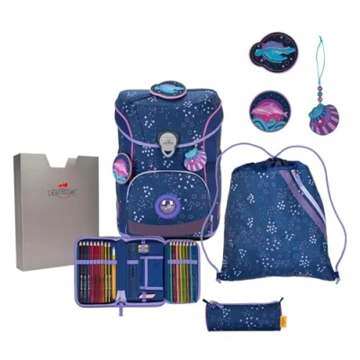 Afbeelding van DerDieDas Schooltas ErgoFlex Easy Schulranzenset 5 delig Deep Ocean Donkerblauw