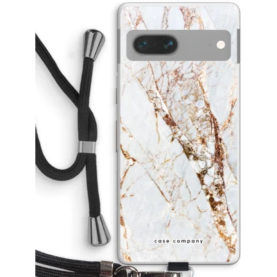 Afbeelding van Case Company® hoesje met Koord geschikt voor Google Pixel 7 Goud marmer Telefoonhoesje Zwart Bescherming aan alle Kanten en Over de Schermrand