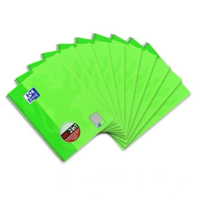 Afbeelding van Oxford College Kladblok School A4 Vierkant met Dubbele Marge, 80 Vellen Ruling KarLi. Pack van 10 lichtgroen