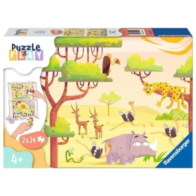 Afbeelding van Ravensburger puzzel Puzzle &amp; play Safari Legpuzzel 2x24 stukjes