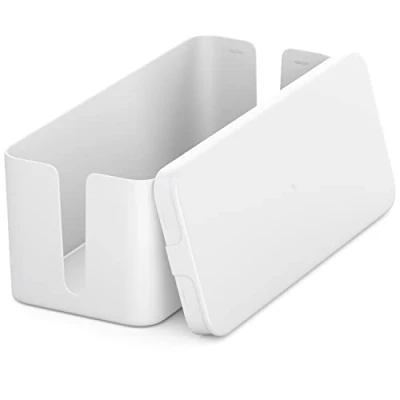 Afbeelding van deleyCON Kabelmanagementbox, kabelmanagementdoos, 32,7 cm x 13,5 12,5 cm, robuuste kunststof, 2 zijdelingse kabelgeleiders, bescherming en veiligheid, wit
