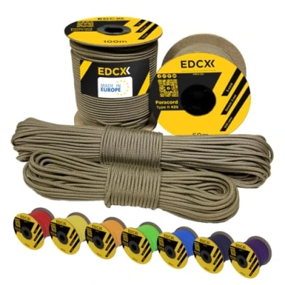 Afbeelding van EdcX Paracord 3 mm (50 en 100 m) type II 100% nylon touw met strengen verschillende kleuren