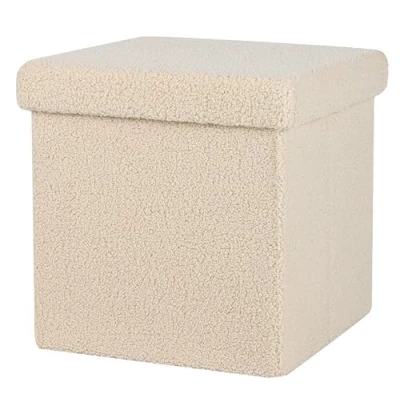 Afbeelding van Urban Living Poef Teddy BOX hocker opbergbox beige polyester/mdf 38 x cm opvouwbaar