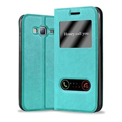 Afbeelding van Cadorabo Hoesje geschikt voor Samsung Galaxy J3 2016 in MUNT TURKOOIS Beschermhoes met magnetische sluiting, standfunctie en 2 kijkvensters Book Case Cover Etui