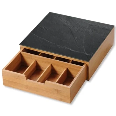 Afbeelding van Koffiemachine standaard &amp; koffie capsule houder in 1 Bamboe 8 vaks 30 x 31 cm