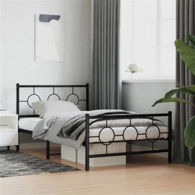 Image de vidaXL Cadre de lit métal avec tête lit/pied noir 107x203 cm