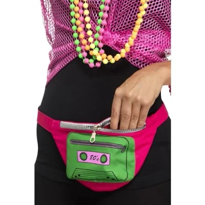 Afbeelding van Foute 80s/90s print party heuptasje roze jaren 80/90 verkleed accessoires volwassenen